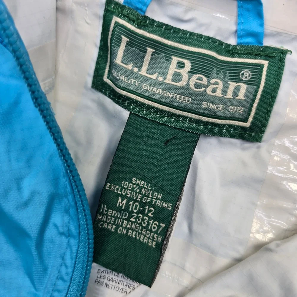 L.L.Bean Rain Jacket Kids Medium 10-12 Blue Lightweight Hooded Zip‎ Up